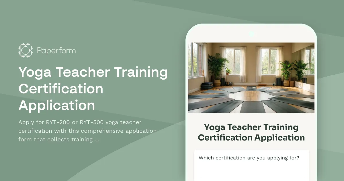 Yoga Teacher Training Certification Application