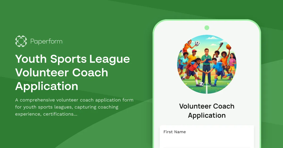 Youth Sports League Volunteer Coach Application