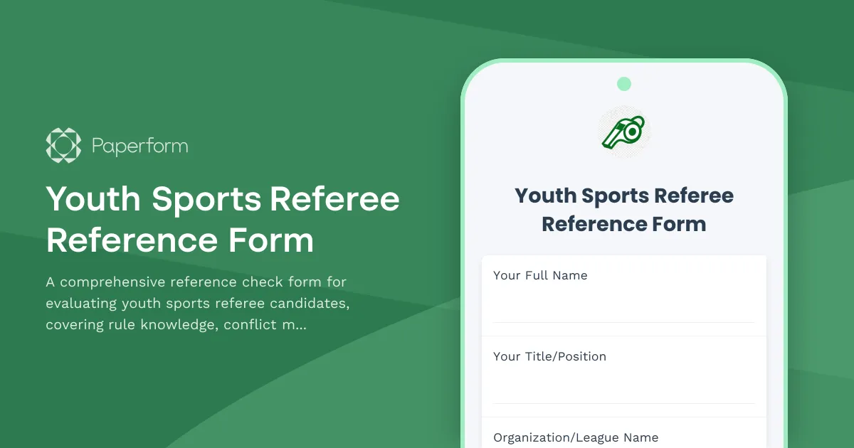 Youth Sports Referee Reference Form
