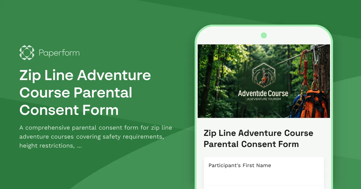 Zip Line Adventure Course Parental Consent Form
