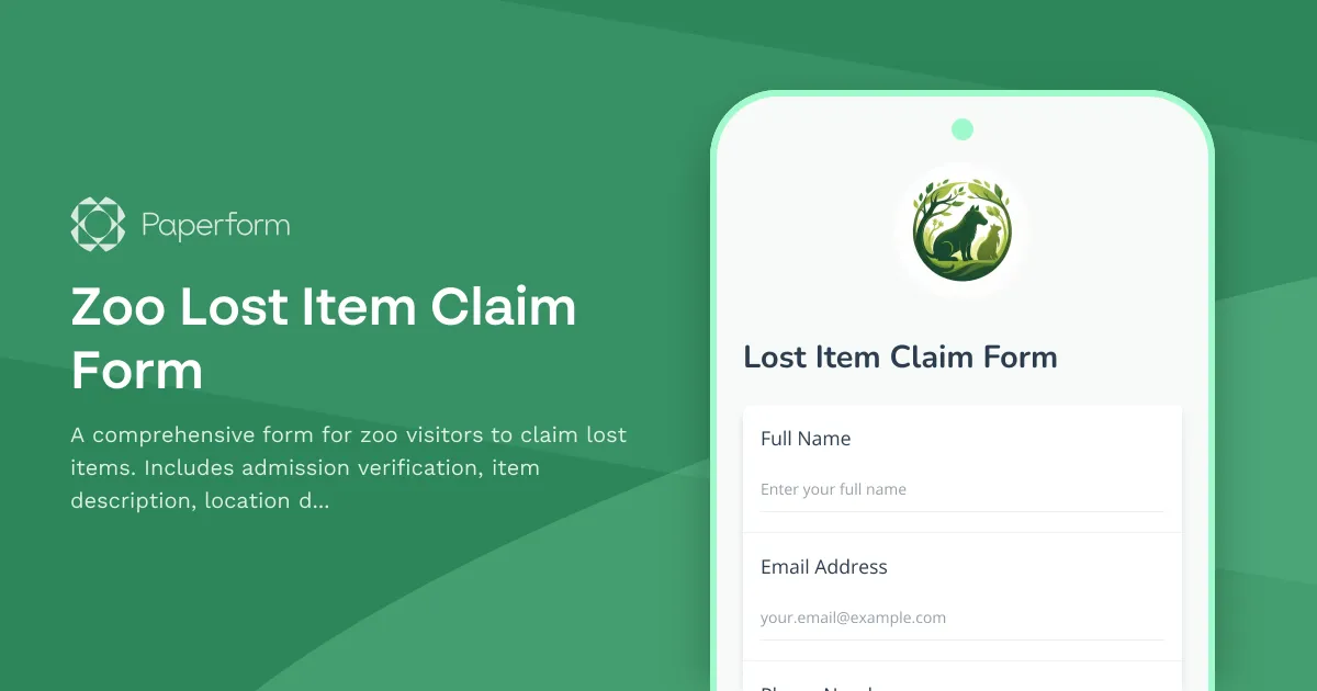 Zoo Lost Item Claim Form