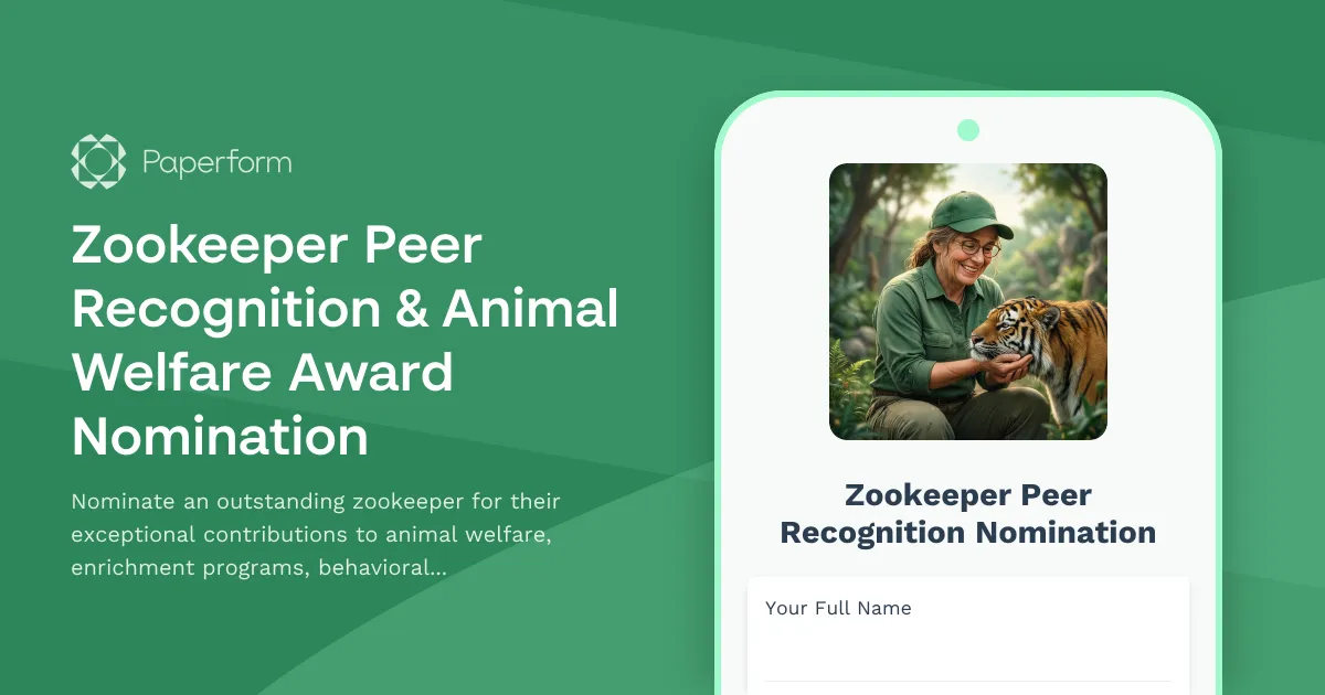 Zookeeper Peer Recognition & Animal Welfare Award Nomination